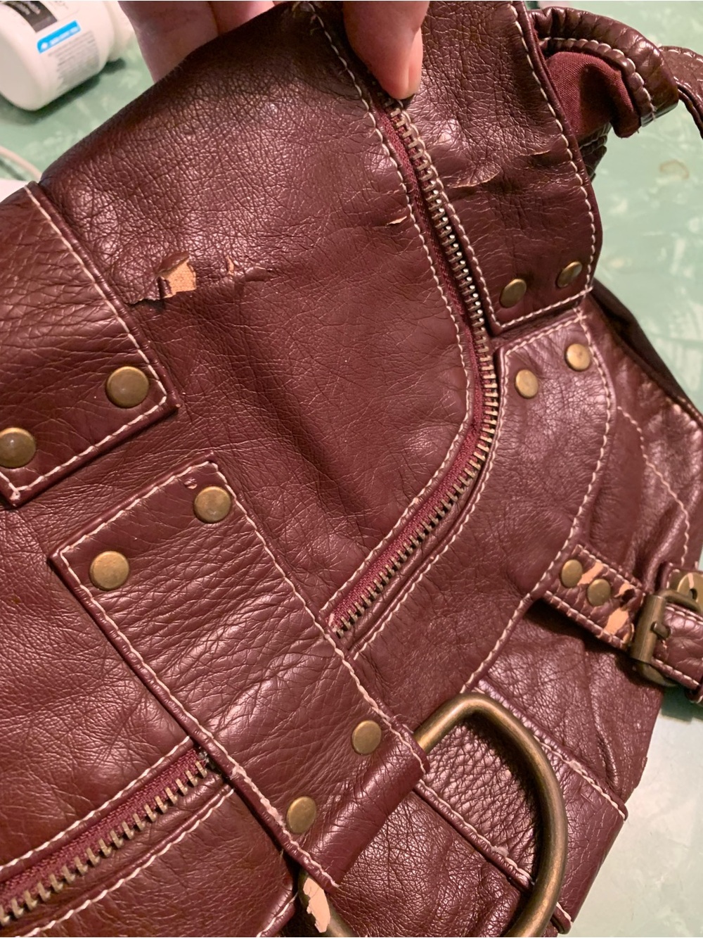 Cesca New York London Vegan Brown Contrast Stitching Shoulder Bag Y2K FLAW READ
